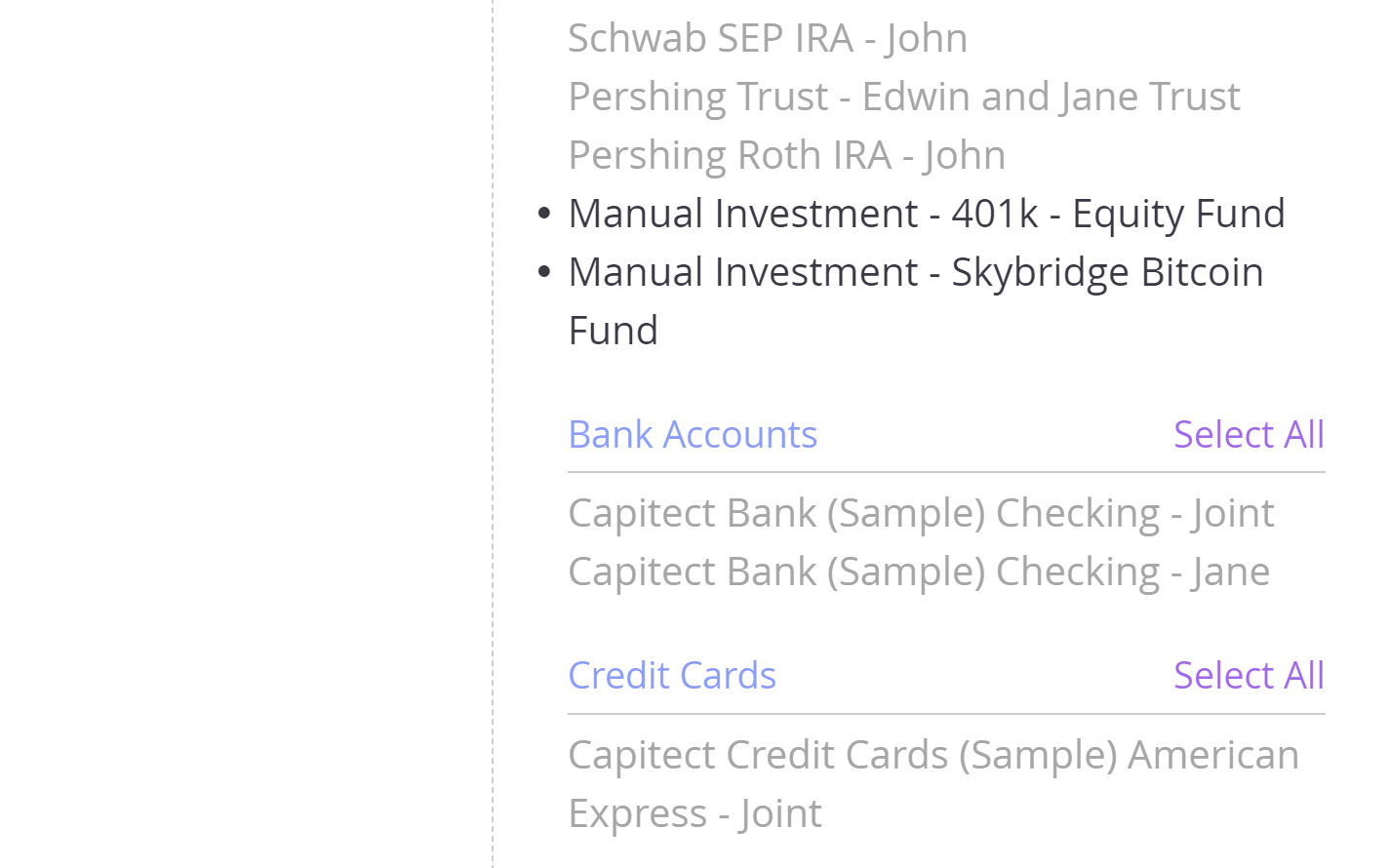 Asset allocation on held-away and cryptocurrency accounts