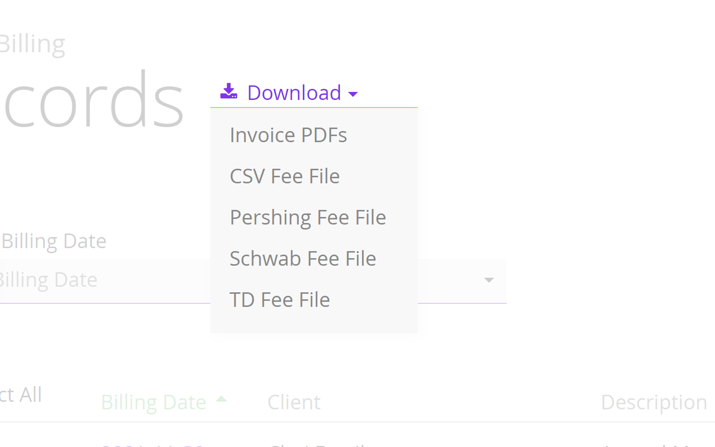 Export custodian or CSV fee files