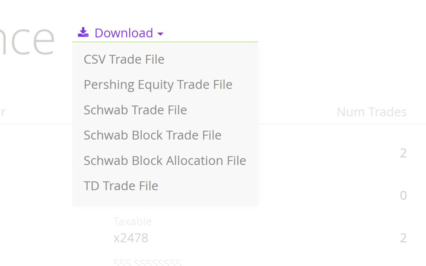 Export custodian or CSV trade files